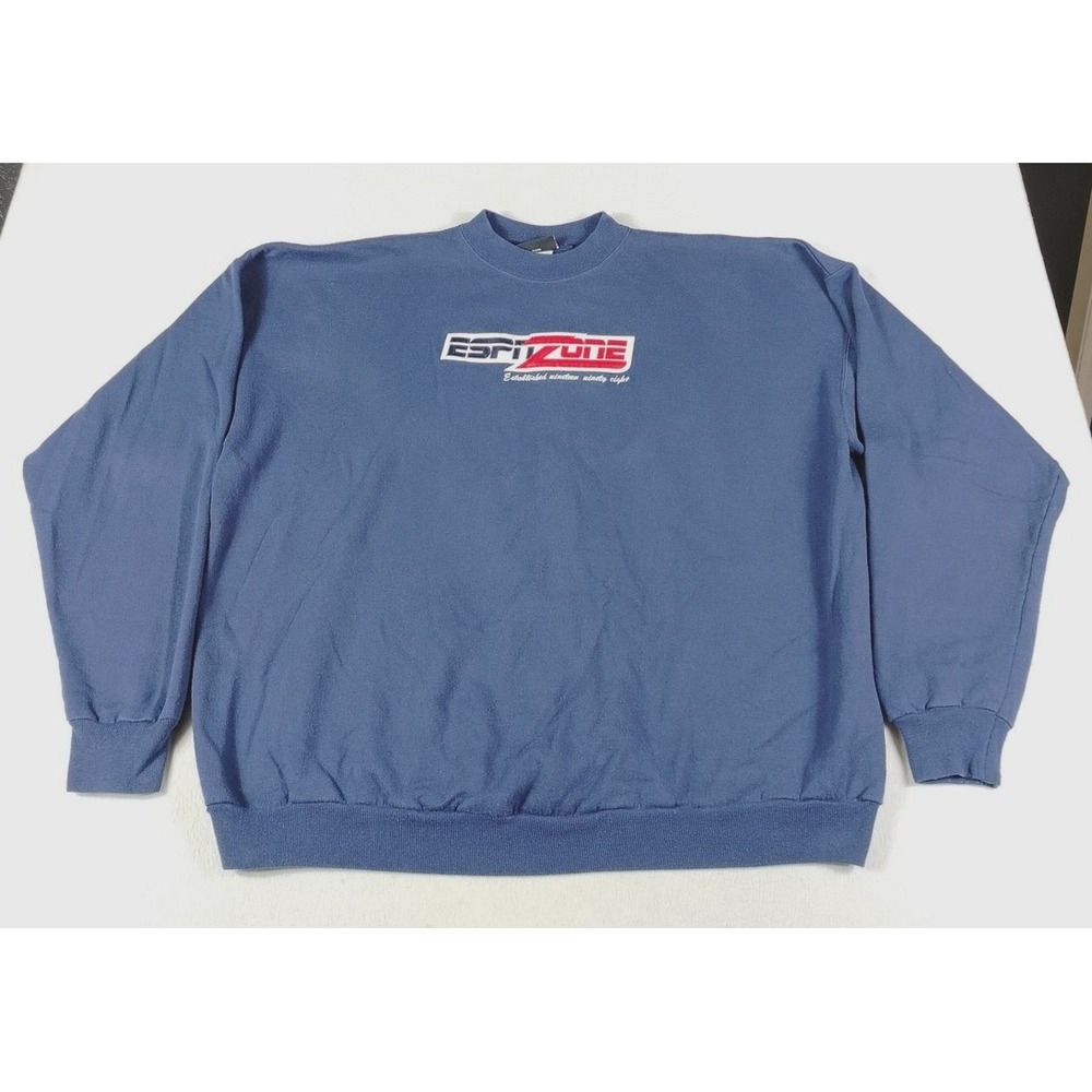 Vintage ESPN‎ Zone Sweatshirt Mens 2XL Blue Crewneck Fleece Sports Football